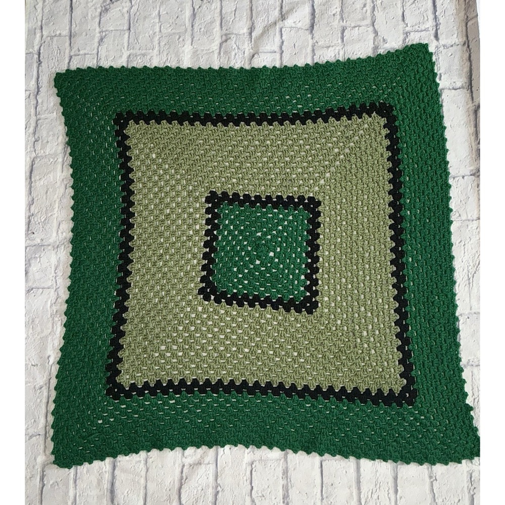 Handmade Knit‎ Crochet Afghan Blanket Throw Infant Multicolor Greens 33x33